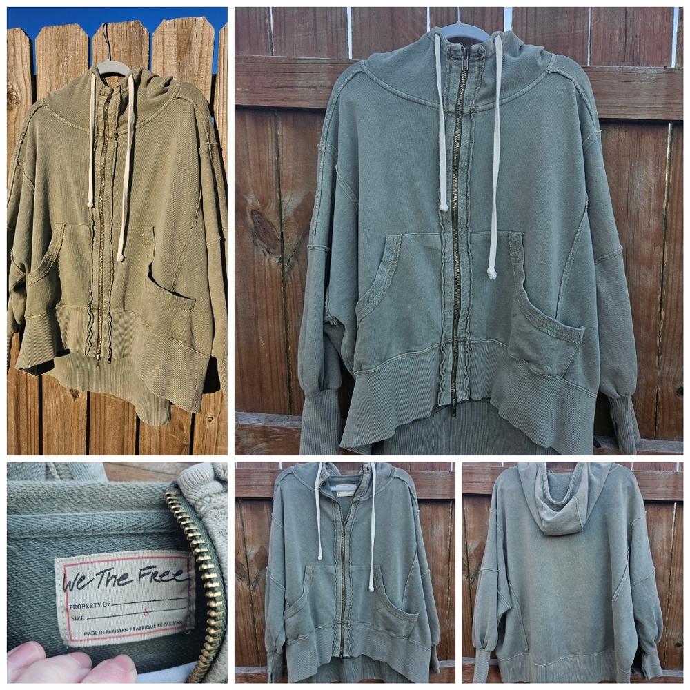 Free people camden zip up hoodie. Green. Small.
